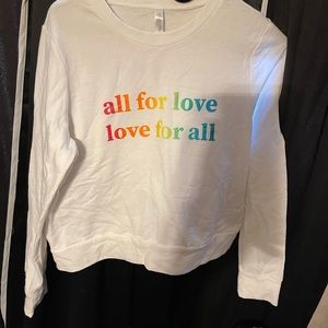 White rainbow lettering sweater